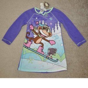 Girls Monkey Snowboard Nightgown 4/6 Purple Long Sleeve Fleece Bobby Jack & Toy